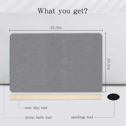 Extra Large Stone Bath Mat 36x24 Inches Non-Slip Shower Rug Gray Variation 1