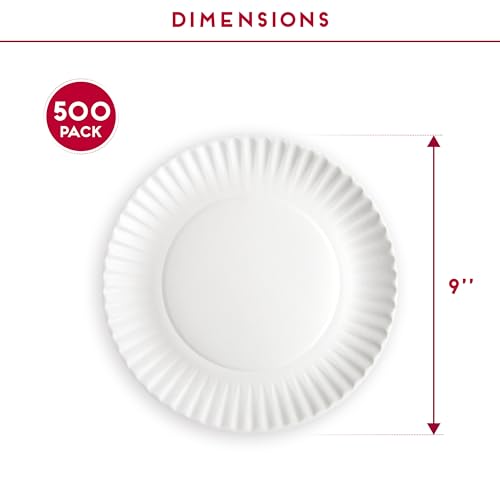 9-Inch Disposable Paper Plates - Bulk Pack of 500 for Parties & Meals - Eco-Friendly Dinnerware
