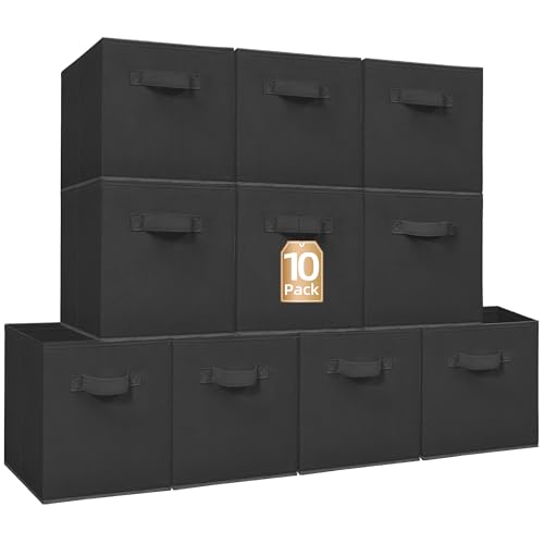 Black Fabric Storage Cubes - 11 Inch Collapsible Shelf Bins, 10 Pack