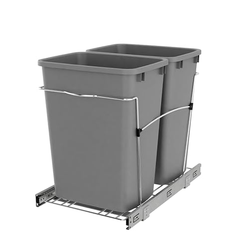 Rev-A-Shelf Double Pullout Garbage Bin System - 35 Qt, Metallic Silver