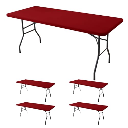 Enjoyidea 4 Pack Red Fitted Tablecloth for 6ft Rectangular Tables, 30''x72''