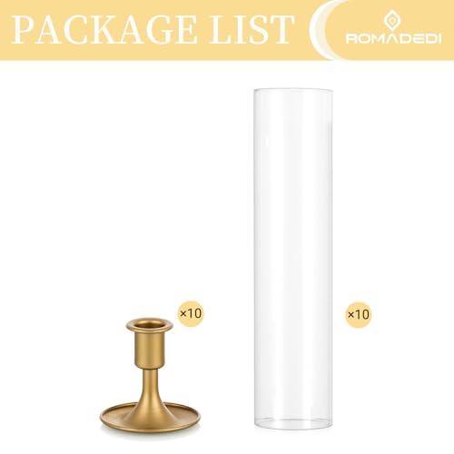 Romadedi Hurricane Candlestick Holders Gold, Taper Candle Holder, Set