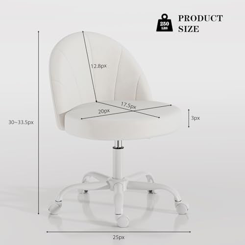 Velvet Vanity Chair - White Swivel Desk Chair with Height Adjustment & Space-Saving Design