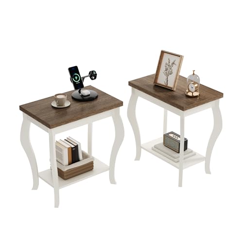 ChooChoo End Tables Living Room Set of 2 - Soft White Curved Legs