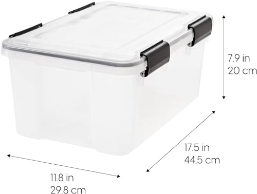19 Qt Storage Bins with Gasket Lids - 6 Pack Clear/Black, Airtight Weatherproof Containers
