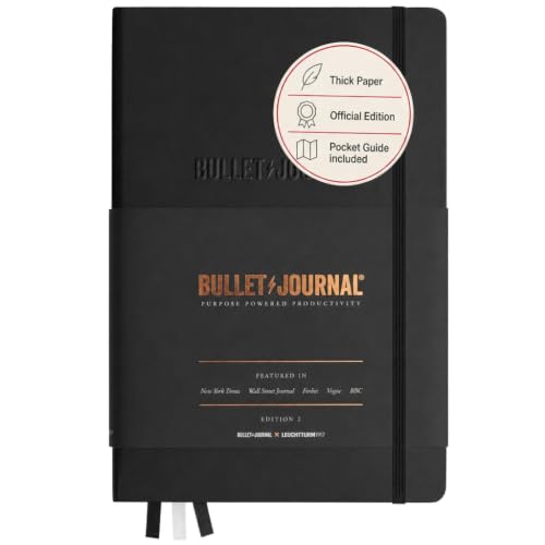 Bullet Journal Notebook Edition 2 - A5 Medium Black with 204 Pages & Bujo Guide