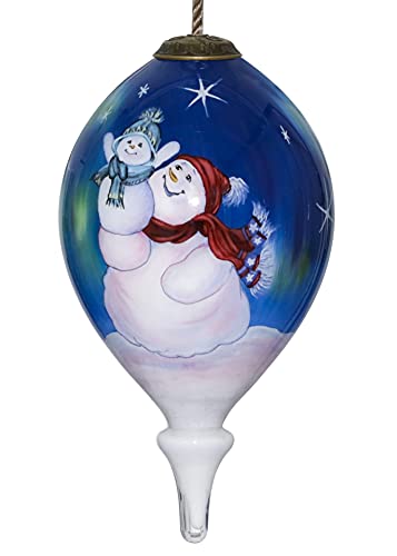 Inner Beauty Hand-Painted Snowman Family Christmas Ornament 4.75" Aurora Borealis Scene