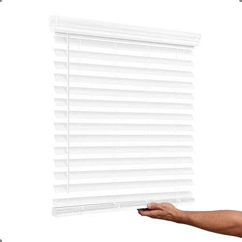 AOSKY 2-Inch Cordless Faux Wood Blinds White 34" W x 60" H — Inside Mount