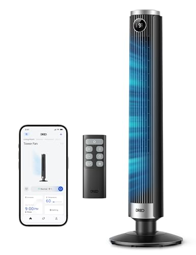 DREO Smart Tower Fan for Bedroom - Black, 40-45 Inch Adjustable Height, 9 Speeds