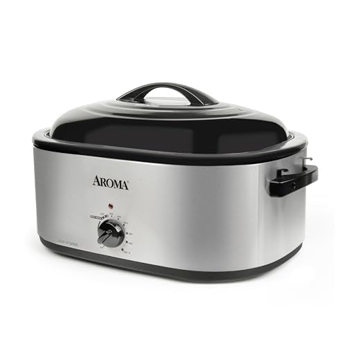 AROMA 22 Qt. Silver Roaster Oven with Self-Basting Lid - Stainless Steel
