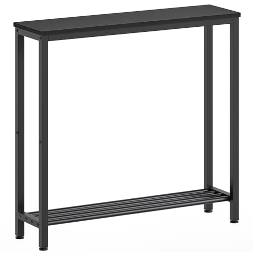 YATINEY Black Narrow Console Table 29.5x29.5x7.9 Inch 2-Tier Entryway Sofa Table
