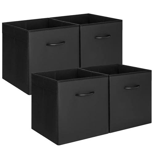 StorageWorks 13in Black Leather Cube Organizer Bins, 4-Pack - Space-Saving Storage
