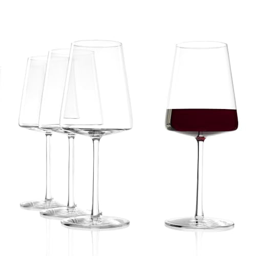 Stölzle Lausitz Power Set of 4 Red Wine Glasses 17.5 oz - Premium Angular Design