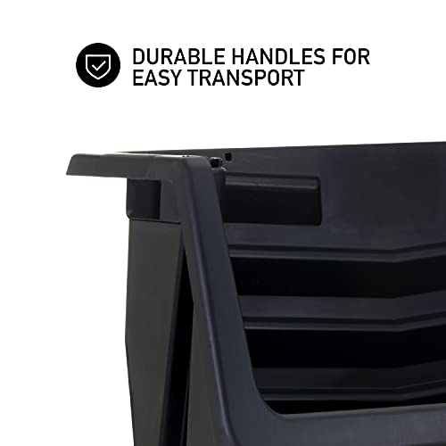 Heavy Duty Stack Bins - Interlocking Nesting Storage Containers Pack of 3 - Black