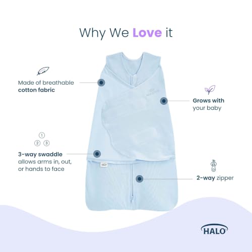 HALO Baby Blue Cotton Swaddle Sleep Sack Newborn 0-3 Months Adjustable