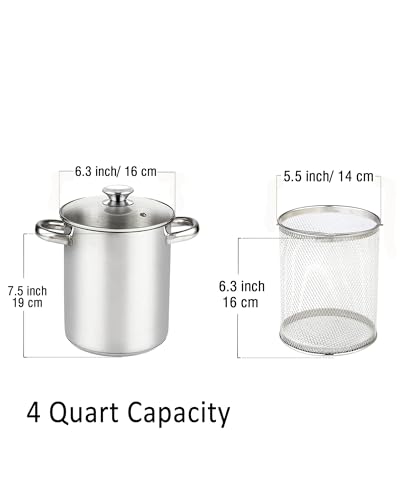 4-Quart Stainless Steel Deep Fryer Pot with Mesh Basket & Glass Lid – Cook N Home