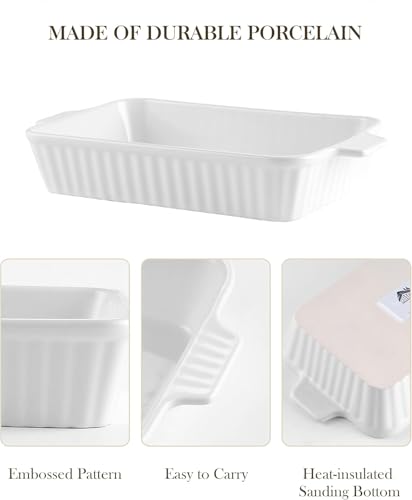 MALACASA White Rectangular Ceramic Casserole Set of 4 Oven-Bakeware