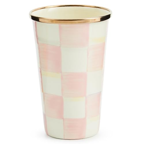 MacKenzie-Childs Rosy Check Enamel Tumbler 10 oz Pink & White
