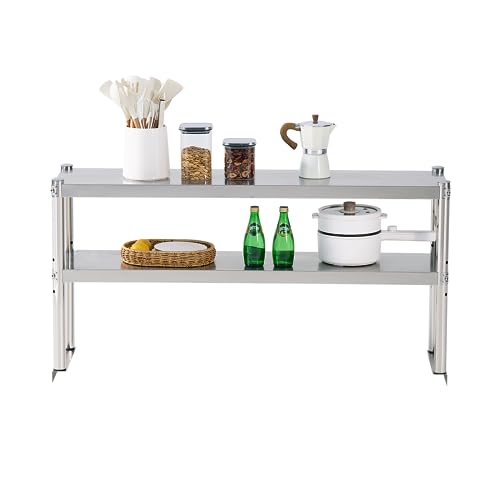 KUARBARR 12x48 Inch Stainless Steel OverShelf for Kitchen Prep Tables - Adjustable 2-Tier Commercial Steel Storage Rack