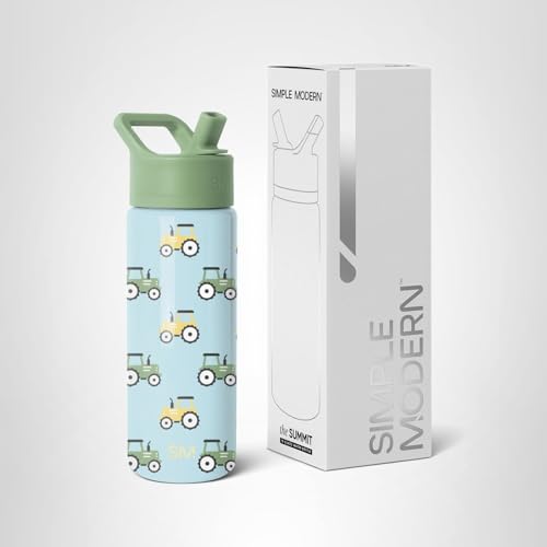 Simple Modern Kids Summit Water Bottle with Straw Lid | 18oz Stainless Steel Cup Insulated Tumbler for Toddlers, School | Tractor Fun