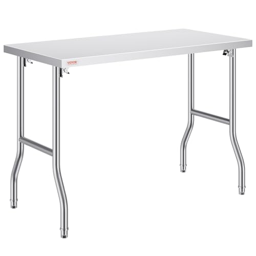 VEVOR 24x48 Inch Foldable Stainless Steel Work Table for Commercial Kitchen, Outdoor & Restaurant Use