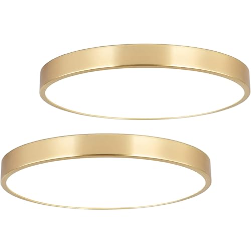 12 Inch Brushed Gold LED Ceiling Light - Modern Flush Mount Fixture with 3 Color Temperatures