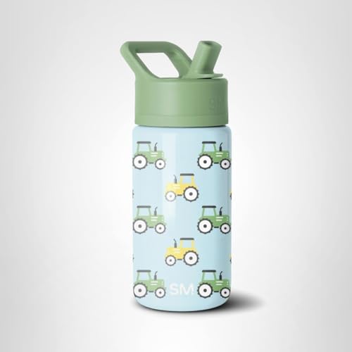Simple Modern Kids Summit Water Bottle with Straw Lid | 14oz Stainless Steel Cup Insulated Tumbler for Toddlers, School | Tractor Fun