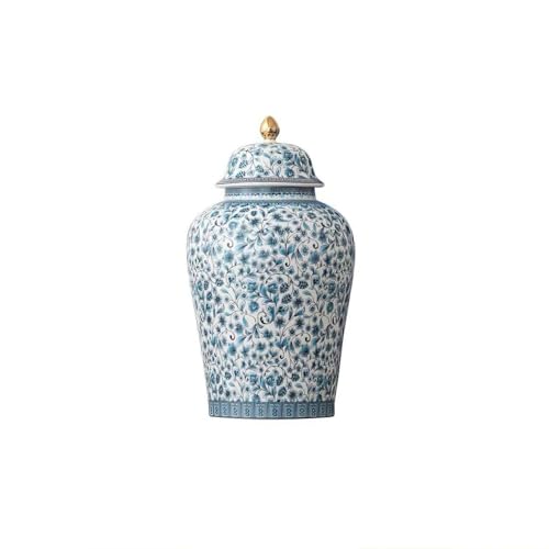 Blue Flower Urn for Adult Ashes - Ceramic Large Memorial Cremation Urn 200 Cubic Inches - Blue Flowers 200Lb Variation