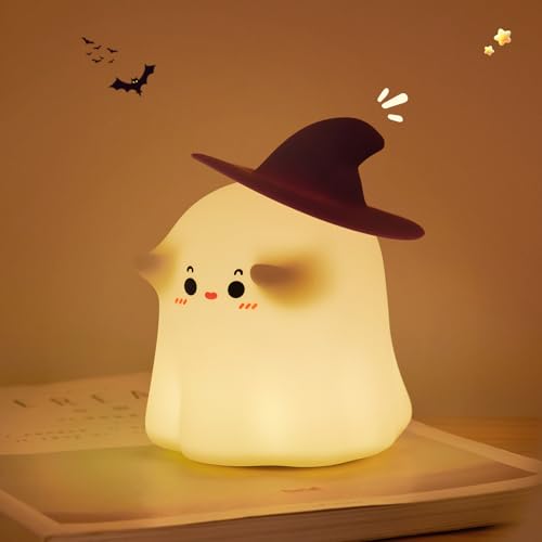 Ghost Night Light, Halloween Decor Cute Kids Night Light Magician Lamp Silicone Nightlight Rechargeable Table Lamp Dimmable Nursery Baby Nightlights Room Decor Christmas Halloween Gifts Cool Gadgets