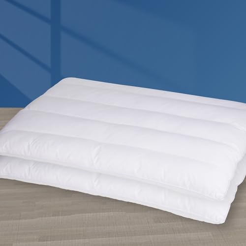 MINUPWELL Cotton White 2 Pack Ultra Flat Support Pillows 18x26 Inches for Stomach Sleepers