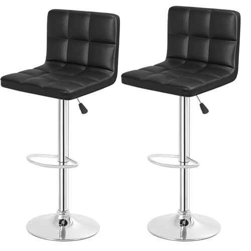 Black Set of 2 Adjustable Bar Stools with Backrest - PU Leather, Swivel & Footrest