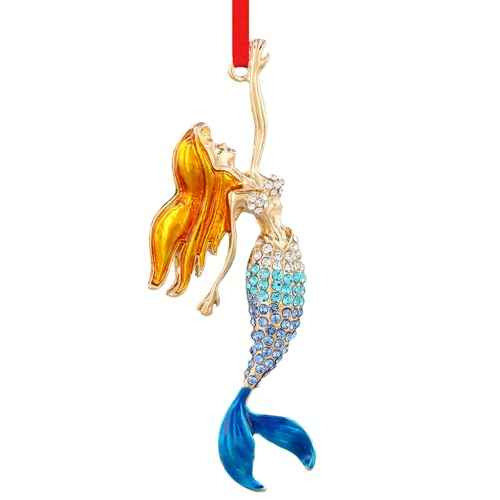SICOHOME Mermaid Ornaments for Christmas Tree - Coastal Sea Ocean Hawaii Beach Themed Christmas Hanging Ornament with Rhinestones for Christmas Tree Gifts for Ocean Lover - Blue