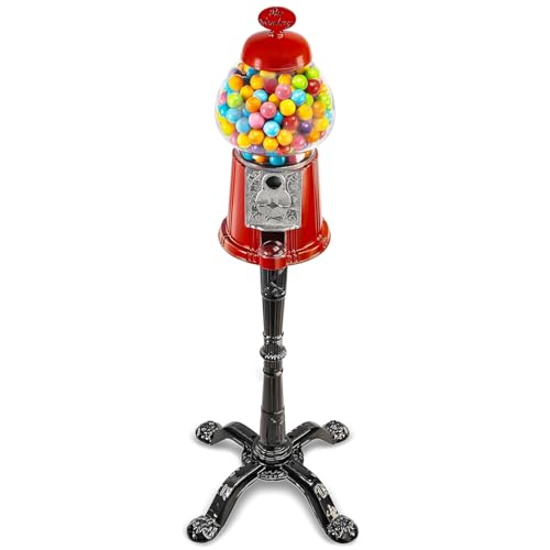 15-Inch Candy Dispenser Gumball Machine with Acrylic Bowl and Stand - Heavy Duty Red Metal
