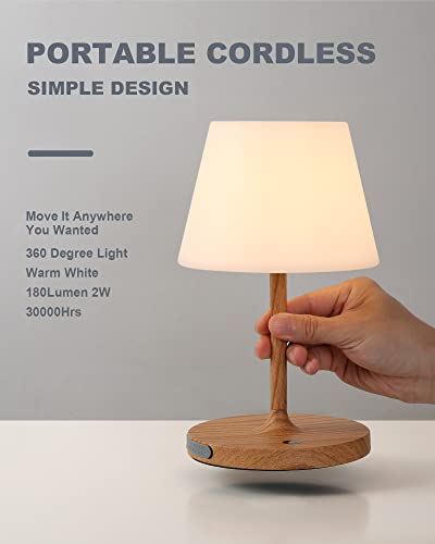Outdoor Wooden Grain Table Lamp - Waterproof Rechargeable LED, 9.6in