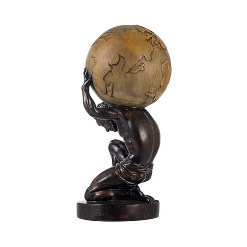 Atlas Holding Up World Statue - Resin Sculpture, Brown, 11.5 Inch