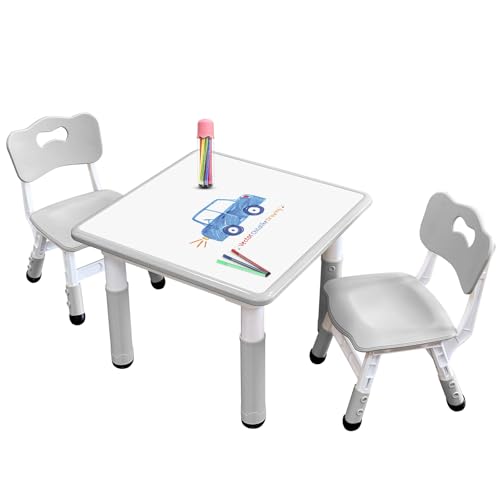 Kids Table & Chair Set with Adjustable Height & Graffiti Gray Finish - Toddler-Safe Non-Slip Legs, Eco-Friendly Materials, Ages 3-12