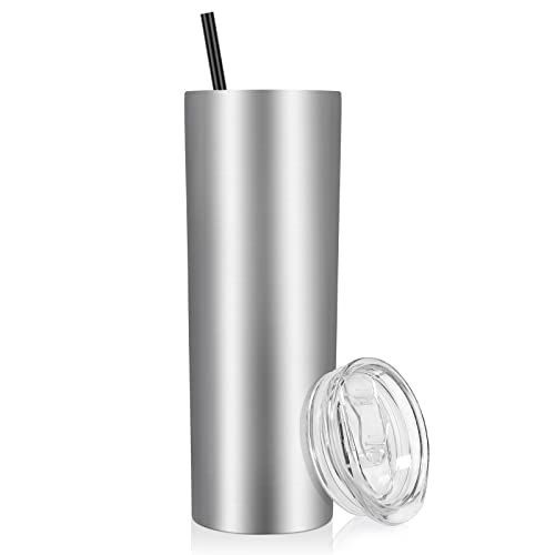 VEGOND 20 oz Stainless Steel Skinny Tumbler with Lid & Straw - Vacuum Insulated Travel Mug, 1 Pack