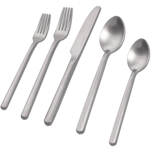 KINGSTONE 40-Piece Matte Silver Flatware Set for 8 - Modern Stainless Steel Cutlery