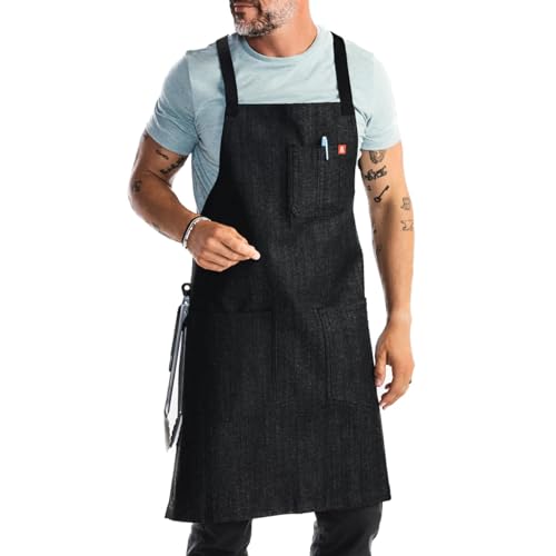 Hedley & Bennett Crossback Chef Apron - Abalone Black, Heavy-Duty Cotton with Pockets & Towel Loop