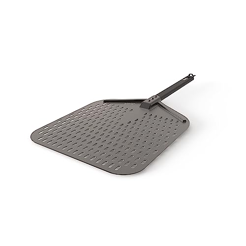 16.69 Inch Perforated Pizza Peel for Ovens - Aluminum, Grey/Black - Outdoor Cooking Accessory