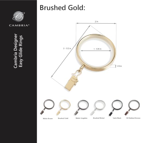 MODE Cambria 2-Inch Diameter Brushed Gold Curtain Rings - Set of 18, Large 2"