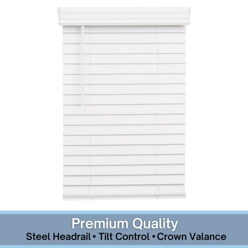 35x60 Inch Faux Wood Cordless Window Blind - Bright White, 2 Inch Slats