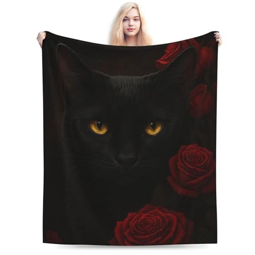 Black Cat Throw Blanket 60x80in Gothic Cozy Flannel for Sofa & Bedroom - Dark Aesthetic Gift
