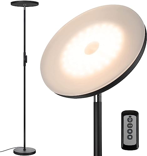 JOOFO LED Torchiere Floor Lamp with Remote & Stepless Dimming Black