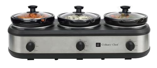 Triple Slow Cooker Buffet Server 2.5 Qt Each Food Warmer Stainless Steel