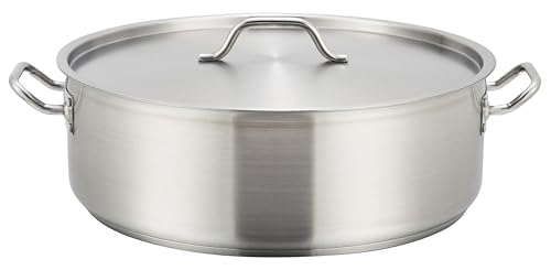 Winco 15 Qt Stainless Steel Brazier Pan with Lid - Commercial Kitchen Cookware