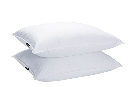 Goose Feather Down Bed Pillows 2 Pack - Standard/Queen, High Fill, Double-Layer Cotton Cover