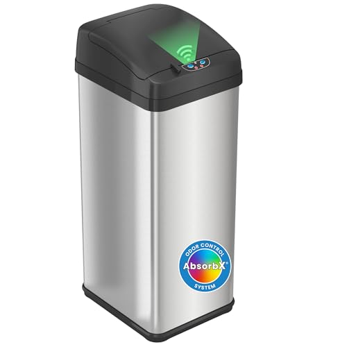 Touchless Kitchen Trash Can 13 Gallon with Odor Filter - Black