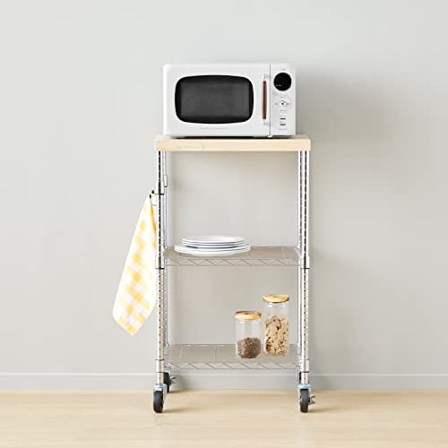 Portable 3-Tier Kitchen Storage Cart with Wheels, Adjustable Shelves, 175 lb Capacity