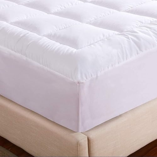 White Waterproof Queen Mattress Topper with Cotton Top & Quilted Fitted Cover - Non-Slip, Breathable, Noise-Free